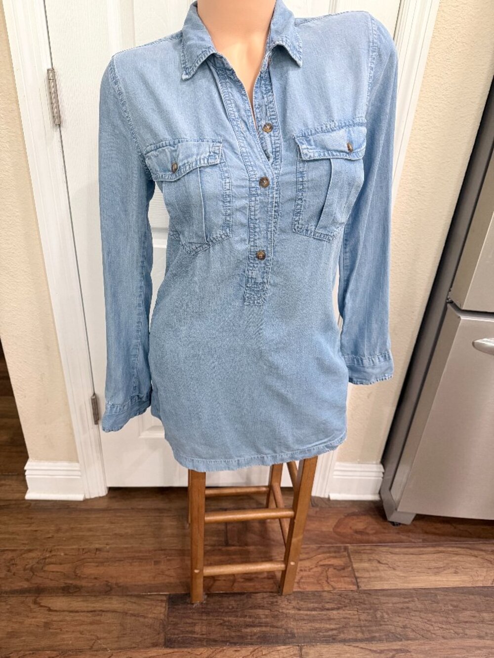Abercrombie & Fitch XS Lyocell Chambray Shirt Dress High Low Denim Look